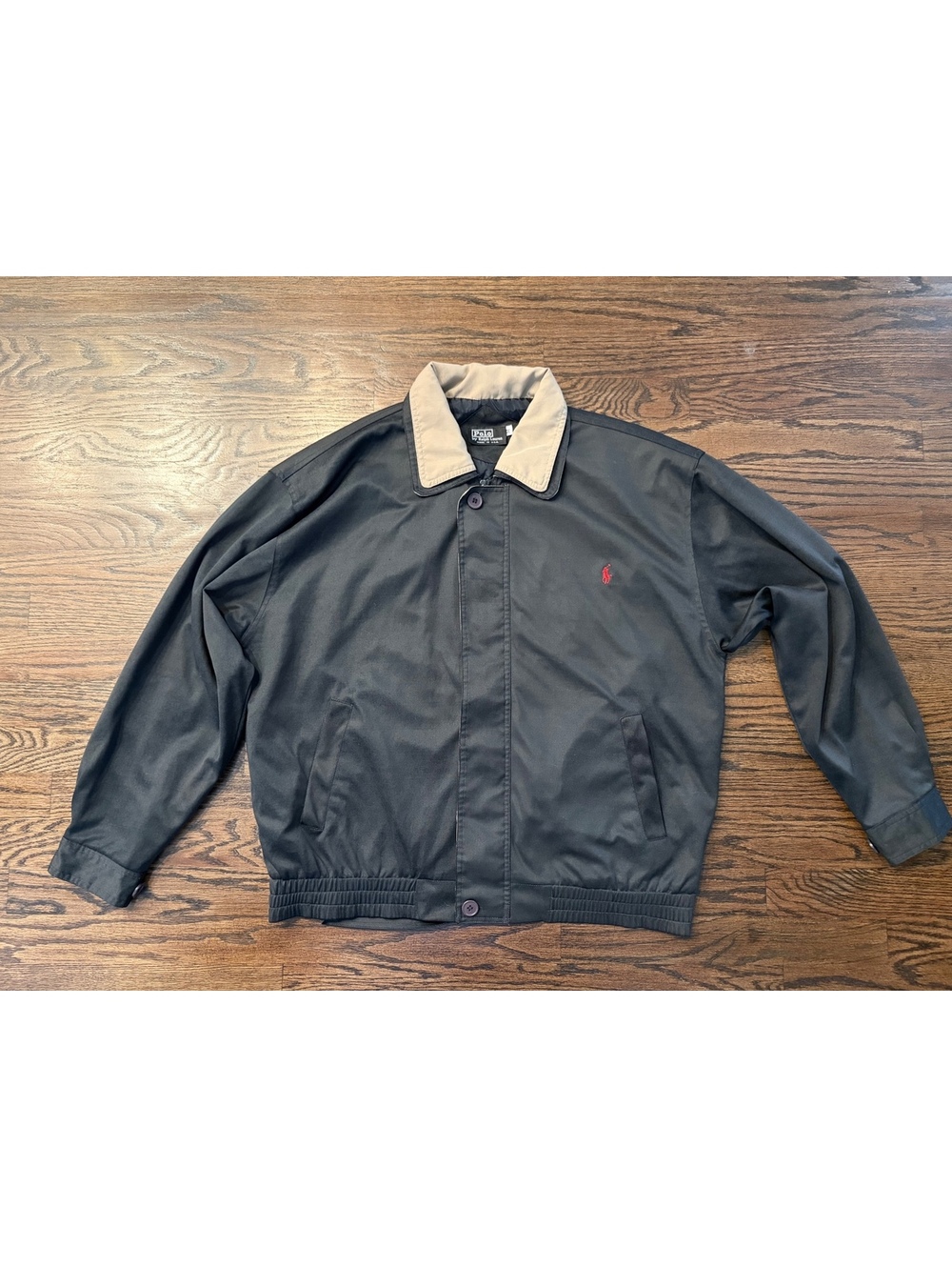 Vintage Polo Ralph Lauren Made in USA Black Harrington Jacket Tan Collar -M